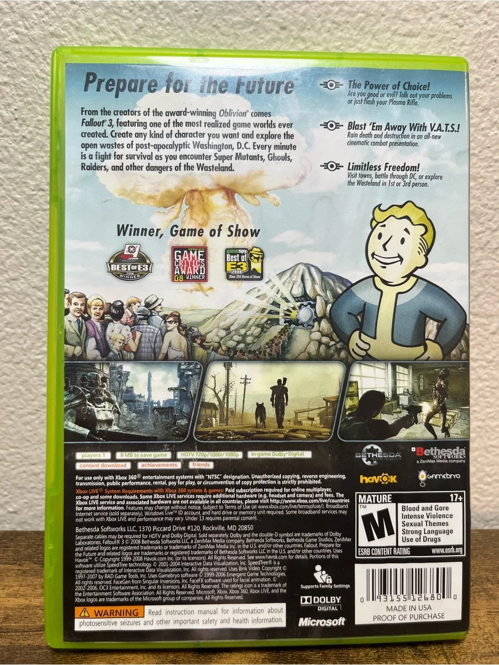 Fallout 3 - Black & Green Game Case and Manuel